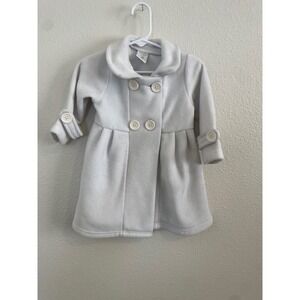 Starling Outfits Baby Girl Light Gray Fleece Coat Button Front Flower Accent 18M